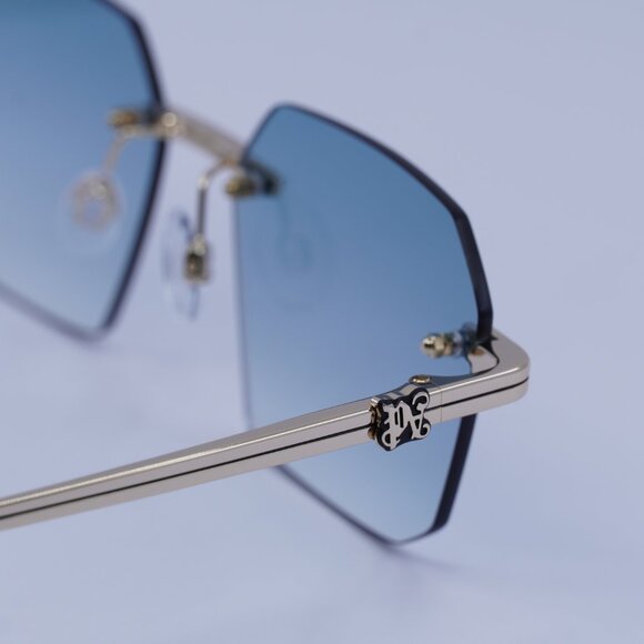 Palm Angels PERI10G QUARTZ 7644 Sunglasses Gold Geometric Frame, Blue Lenses - Picture 9 of 10